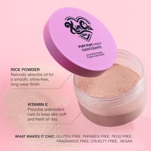 KimChiChic Beauty Giant Puff Puff Pass Set & Bake Powder - Loose Setting Powder with Rice Powder & Vitamin E, Finely Milled for All Day Wear, Translucent 80g