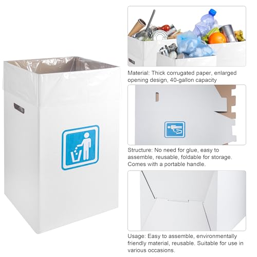 40-Gallon Cardboard Pop-Up Trash Cans Pack of 10 with Liners for Events & Parties