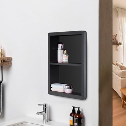 IDYLLOR Matte Black Recessed Shower Niche 14x18 Stainless Steel Bathroom Storage Cabinet
