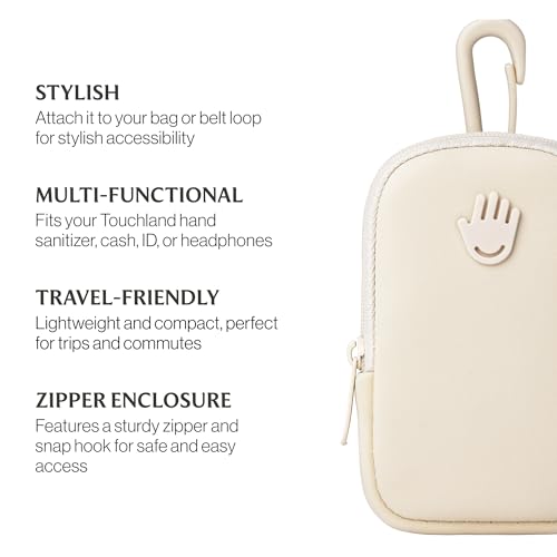 Ivory Zippered Pouch with Snap Hook for 1 FL OZ Touchland Hand Sanitizer - Attachable Bag Accessory