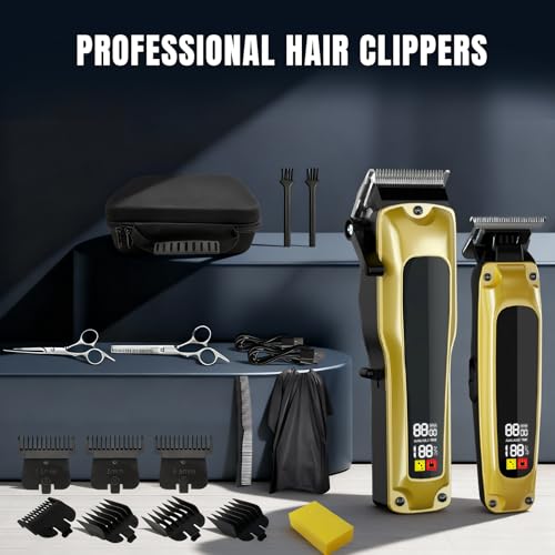 Hair Clippers for Men Professional, Cordless Clippers for Hair Cutting, Zero Gap Trimmer, Mens Clippers and Trimmers Set, Hair Clipper Set &Barber Kit with Case, Scissors and Apron, Mens Gifts