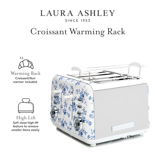 Laura Ashley China Rose 4 Slice Wide Slot Toaster - Space-Saving Kitchen Appliance