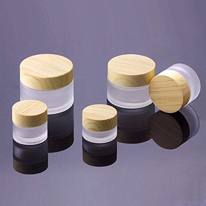 6 Pcs 30 Gram/30 ml Empty Jars Round Frosted Glass Cosmetic Cream Jar Bottle Wood Grain Lid Cosmetic Container Refillable Glass Cream Box Lotion Cream Pot Jars for Makeup Lip Balm Eye Cream