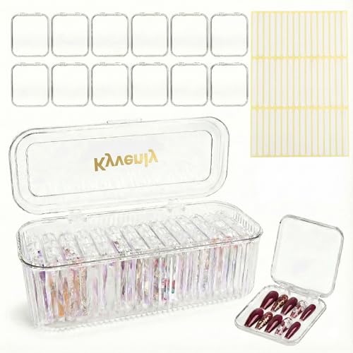 Press On Nail Organizer 12pcs 3.3in Nail Case And 1 Big Acrylic Storage Box For Packaging Clear Display Box Fake Nail Organizer With Double Sided Adhesive Tabs Nail Display Nail Salon