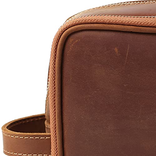 Large Personalized Leather Toiletry Bag for Men Travel Shaving Dopp Kit - Brown