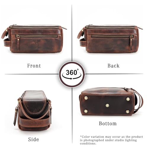 Large Dark Brown Handmade Leather Toiletry Bag for Men & Women - Travel Organizer & Dopp Kit