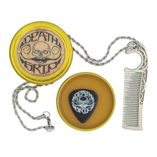 Mustache Wax Kit with Metal Comb Necklace - Extra Strong Hold for Men - Death Grip Variation