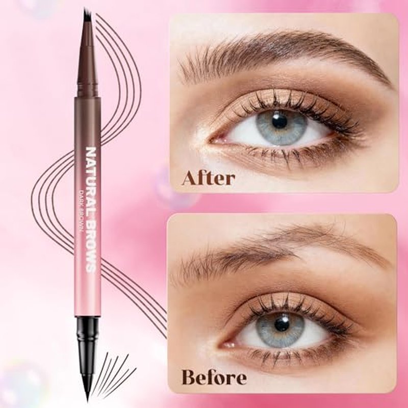 Microblading Eyebrow Pencil for Women, Waterproof Eyebrow Pen with Micro-Fork Tip & Precise Brush-Tip, Natural Hair-Like Brows, Long-Lasting Smudge-Proof Eye Brow Tint, Dark Brown,1 Pack