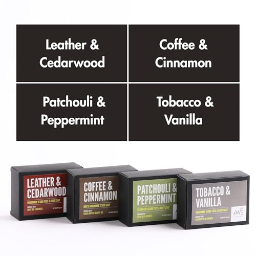Men¡¯s Moisturizing Scrub Soap Set of 4 Handmade Natural Bars Rugged Masculine Scents Deep Cleanse Hydrate Nourish Face Beard Body (Option 2)