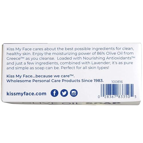 Kiss My Face Olive Oil & Lavender Bar Soap 8 Oz Pack of 6 - Deeply Moisturizing