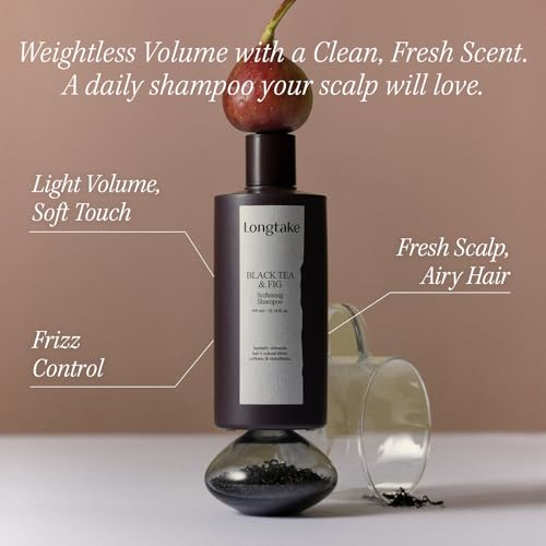 LONGTAKE Black Tea & Fig Hair Softening Shampoo with Peptides - Split End Control, Anti-Frizz, Light Volumizing, 10.1 Fl Oz