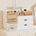 Makeup Organizer with 2 Drawers & Brush Holders - All White, M