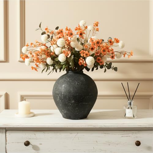 Large Rustic Black Ceramic Vase - Farmhouse Decor, 10.6 Inches Tall - Variation of THIS listing