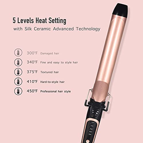 Long Barrel Curling Iron - 1.25 Inch Ceramic Curling Iron for Long Hair - Rose Gold