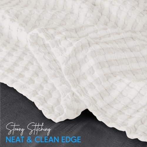 Big Size White Cotton Waffle Blanket 120x120 Inch - Cozy All-Season Bedding