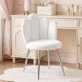White Velvet Vanity Chair with Back Support and Metal Legs - Midcentury Modern Accent