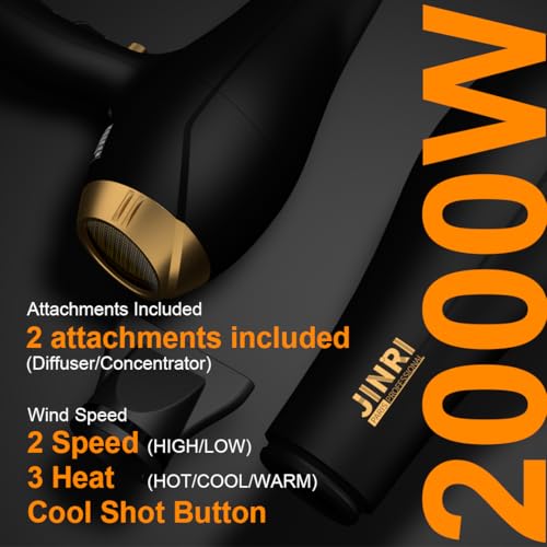 2000W Professional Hair Dryer with Diffuser & Nozzle – Fast Drying for Salon & Home Use