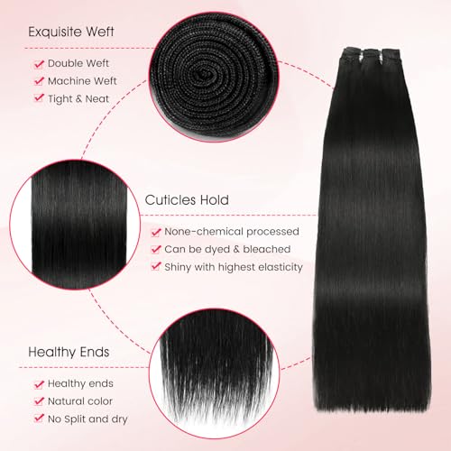 16 Inch Human Hair Bundles - Brazilian Straight Virgin Hair, Thick Weft, Natural Color - Straight Bundle Variation