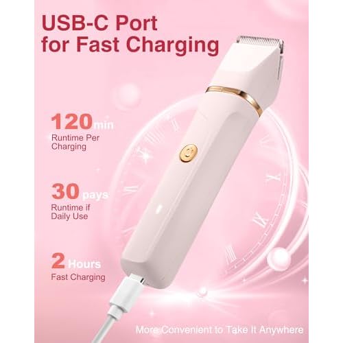 Bikini Trimmer for Women,3-in-1 Bikini Shaver Electric Razors for Womens Face, Legs,Bikini Line Armpit, IPX7 Waterproof, USB-C Rechargeable,Travel Trimmer, Pink