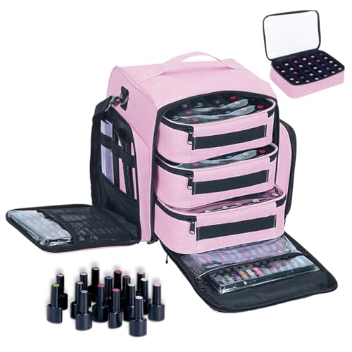 Nail Polish Organizer Storage Box, Holds 90 Bottles of Nail Polish, Portable Travel Case with 3 Separate Storage Bags, Can Be Used for Nail Art Supplies, Manicurists, etc Pink