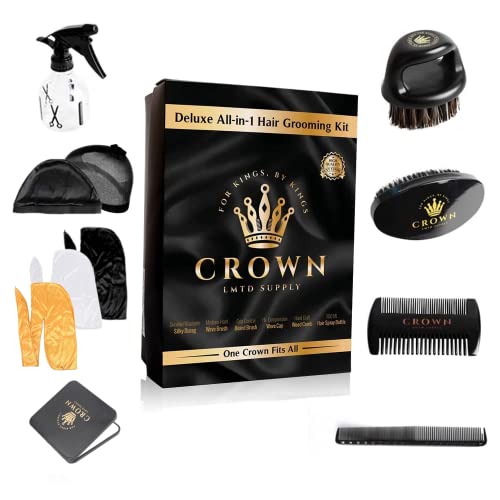 Black and Gold 11-in-1 Deluxe Wave Hair Care Set for Men with Durags & Brush