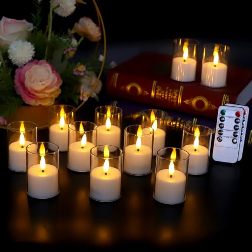 12 Pack LED Flameless Tea Light Candles with Remote & Timer, Realistic Flickering Flame