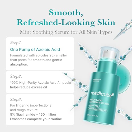 medicube Exosome Shot Azelaic Acid 2,000 PPM Spicule Facial Serum | Calm Redness Due to Dryness | Ideal for Use After Spot Care, Uneven Skin | Azelaic Acid, Niacinamide | Korean Skincare, 1.01 fl.oz