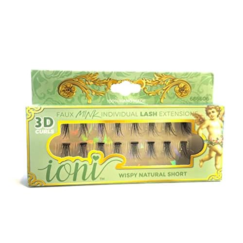 Ioni Cosmetics Faux Mink Individual Lash Extensons 3-STRAND Natural-Short, Black