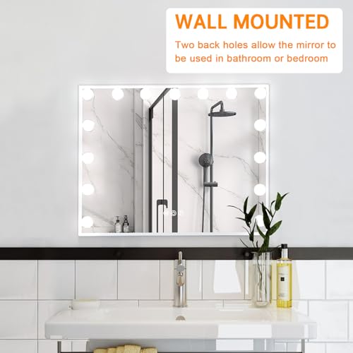 FENCHILIN Vanity Mirror with Lights, 22.8"x 18.1" Hollywood Makeup Mirror with 15 LED Dimmable Bulbs Lighted Vanity Mirror with USB Charging Port 10X Magnification Tabletop for Bedroom