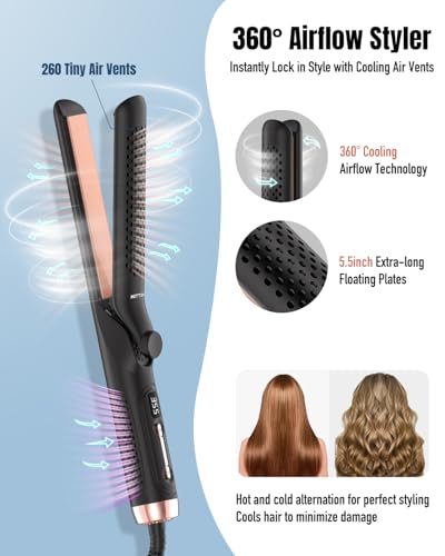 HITTIONA Coal Black 360° Airflow Styler Curling Iron 2-in-1 Flat & Curling Iron