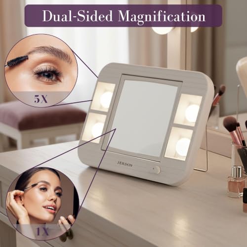Lighted Makeup Mirror with 5X Magnification and Glare-Free LEDs - White