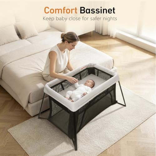 Travel Bassinet and Playard - Portable Foldable Baby Bed for Newborns & Toddlers