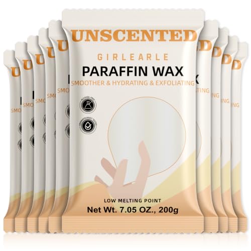 GIRLEARLE Unscented Paraffin Wax Refill Set 10x200g for Hands & Feet, Dry Skin Relief, Moisturizing, Compatible with All Wax Machines - White