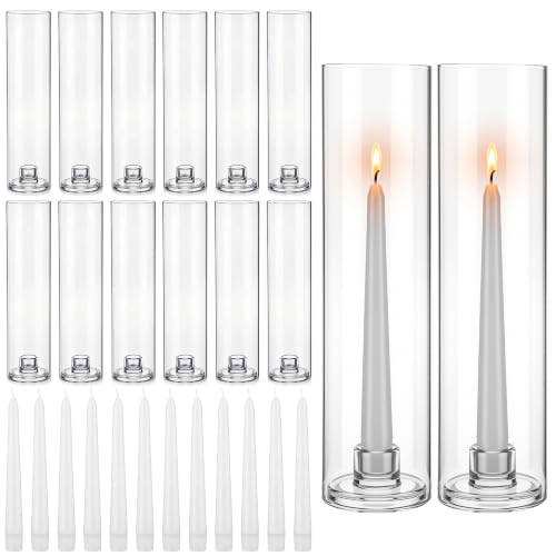 36 Pack 12-Inch Tall Glass Hurricane Candle Holders with Taper Candles for Decor