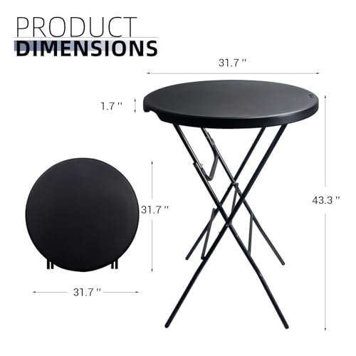 Black 32x43 Inch Folding Cocktail Table - High Top Bar Table, Portable