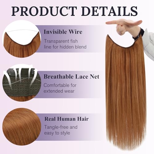 Full Shine Invisible Wire Hair Extensions 10 Inch Ginger Remy Human Hair