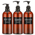 Segbeauty 32oz Shampoo Bottle, Empty Shampoo and Conditioner Bottle with Pump, 3pcs 1Liter Shampoo Dispenser Bottle for Body Soap Conditioner, Labeled Brown Plastic Press Dispenser Refillable