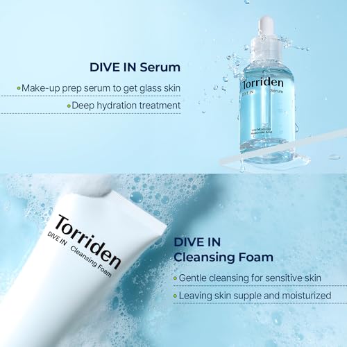 TORRIDEN Dive-in Low-molecular Hyaluronic Acid Serum 1.69 fl oz + Facial Cleansing Foam 5.07 fl oz | Vegan Clean Cruelty Free Facial Deep Hydrating Moisturizer and Cleanser
