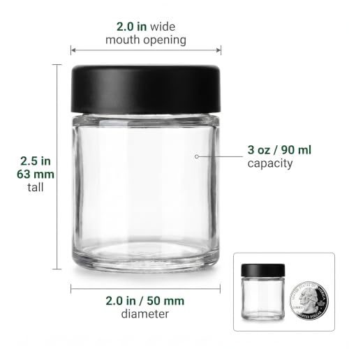 3 oz Glass Jars with Child-Resistant Black Caps - Bulk Storage for Cosmetics & Salves