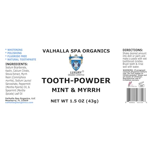 Valhalla Spa Peppermint & Myrrh Whitening Tooth Powder – 2 Pack, Fluoride-Free