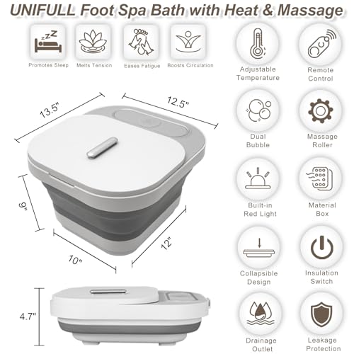 Collapsible Foot Spa Bath with Heat and Massage Rollers, Bubble, Foot Pedicure Kit, Temperature Control, Red Light, Pedicure Foot Spa, Foot Bath