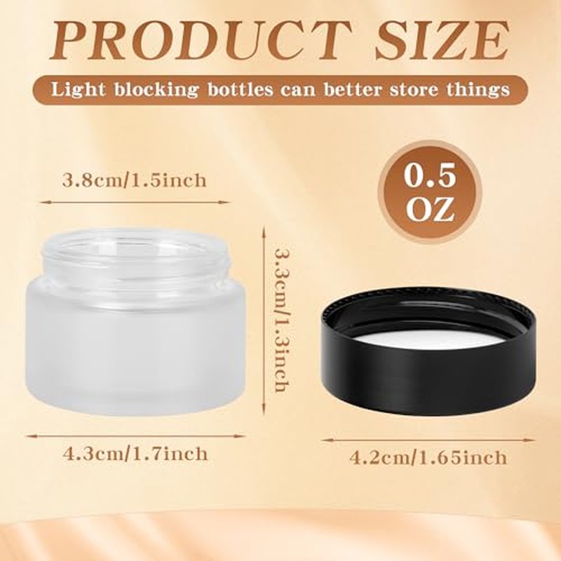 0.5 oz Glass Jars with Lids, Small Empty Cosmetic Jars with Inner Liners, Frosted Finish Sample Containers for Lip Balm, Ointments, Salves, Creams, Candle Making (72 Pack, Clear Frosted)