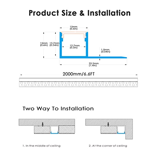 Besseto Plaster LED Channel Kit 6 Pack 6.6ft Trimless Recessed Wall & Ceiling Lighting