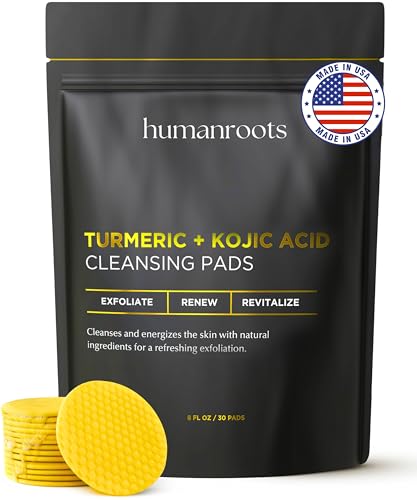 Turmeric Kojic Acid Cleansing Pads with Vitamin C - Exfoliating Face Pads for All Skin Types (30 Pads)