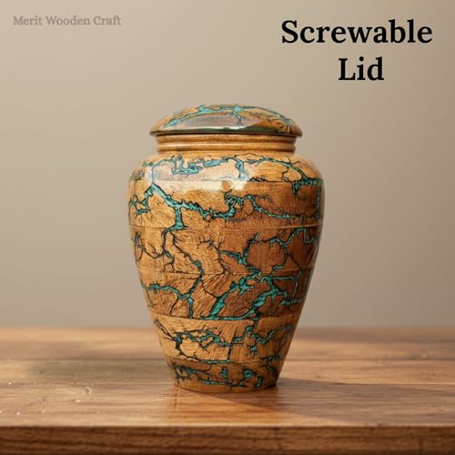 Large Wooden Resin Cremation Urn for Human Ashes - Merit Wooden Craft, Male/Female, Custom Funeral Box