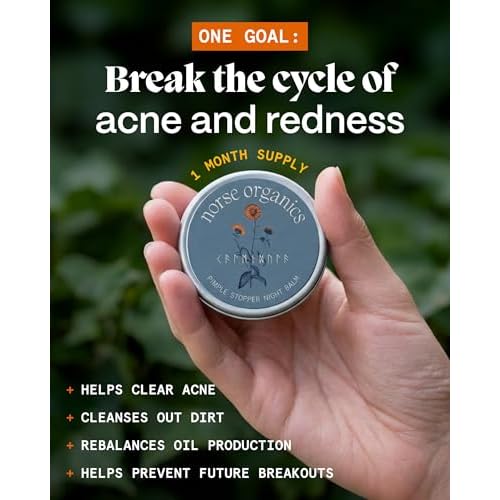 Norse Organics Pimple Stopper Night Balm | Acne Spot Treatment for Redness and Soothing Skin | Natural Bioactive Ingredients Help Treat Blemishes and Breakouts | Dermatologist Approved Skincare | 1 oz