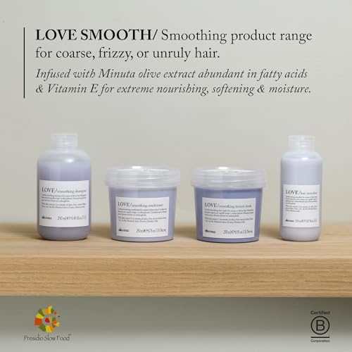 Davines LOVE Smoothing Shampoo, Taming Anti-Frizz Gentle Cleansing Action for Wavy, Unruly, Coarse Hair - Gives Shine, Elasticity, Softness, and a Sleek Smooth Look with Olive Extract, 16.9 Fl Oz