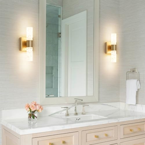 Crystal LED Wall Sconces Set of 2 - Gold Bathroom & Vanity Lights, Modern Crystal Wall Decor - Gold / 2 Light