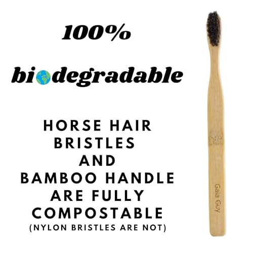 Natural Bamboo Toothbrush with Soft Horsehair Bristles - Eco-Friendly, Compostable, Zero Waste - 6 Pack