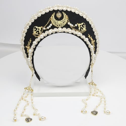 Women's Tudor Retro Crown Hat Hair Accessory - Handmade Multicolor Headwear (Black)